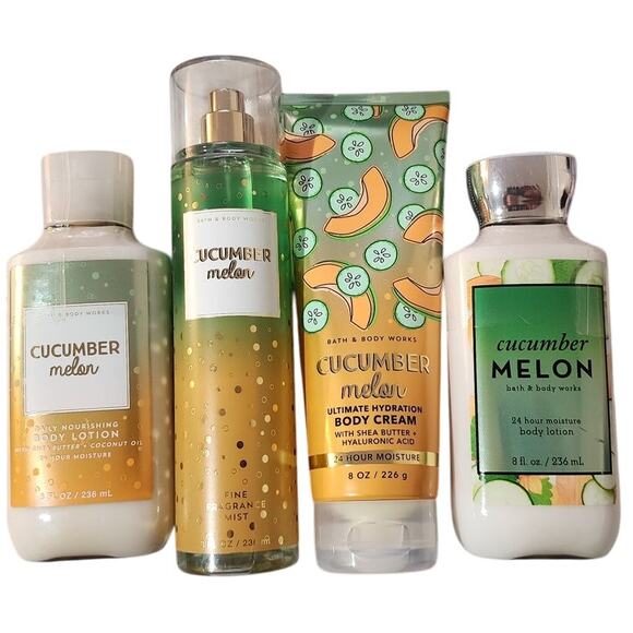 Bath & Body Works Cucumber Melon Lotion + Mist + Cream 4Pc...